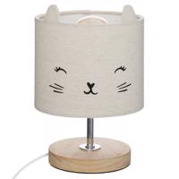 Macskás asztali lámpa, fa talppal, krémszínű - MINOU - Butopêa