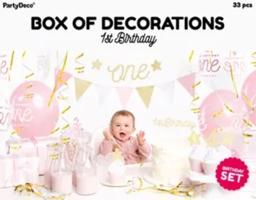 Party dekorációs készlet - 1. születésnapra - rózsaszín-arany